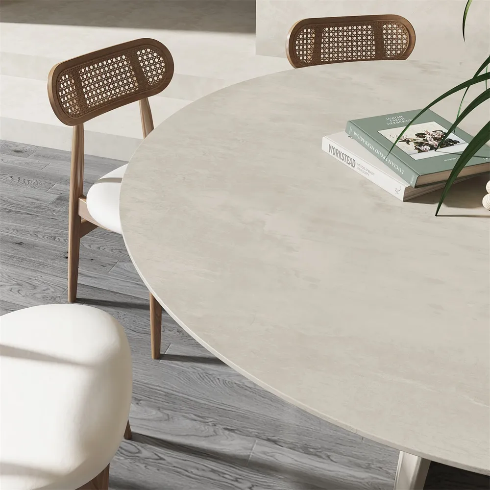 Dining Table Set 39.4" Round Wood Dining Table & 4 Upholstered Light Gray Velvet Dining Chairs Modern — image 6