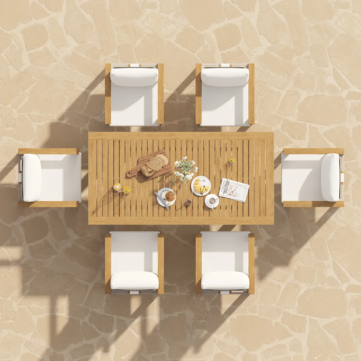 Tevara 6-Person Rectangle Teak & Aluminum Outdoor Patio Dining Table — image 18