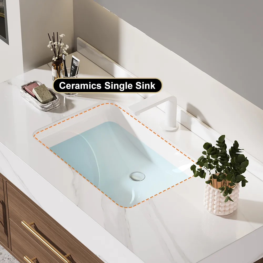 59" Double Sink Bathroom Vanity with Gold Handles – Walnut Modern Floating Vanity — image 6