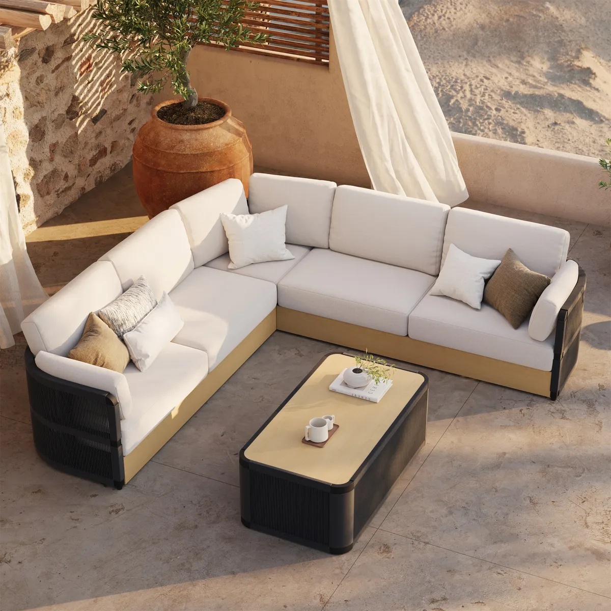 Costra Handwoven Rope Adjustable Outdoor Chaise Sofa Set — image 21