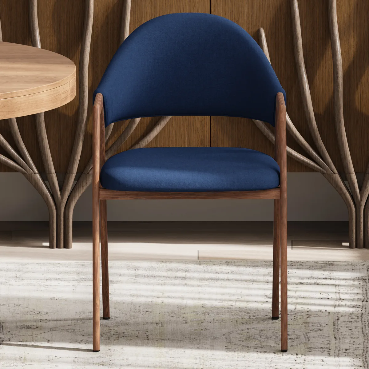Blue Linen Upholstered 4-Piece Dining Chair Curved Back Chair — image 25