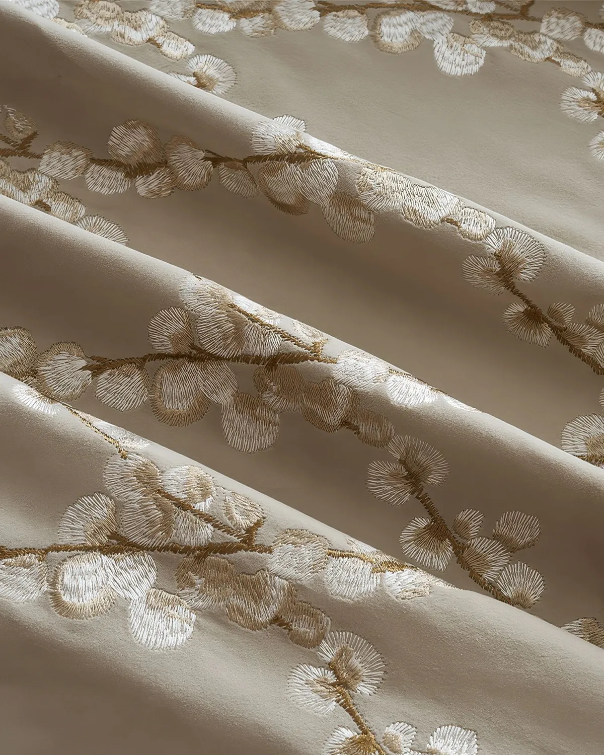 Flora 52 x 95 inch Double French Pinch Pleat Light Taupe Velvet Emboidered Floral Pattern Curtain — image 2