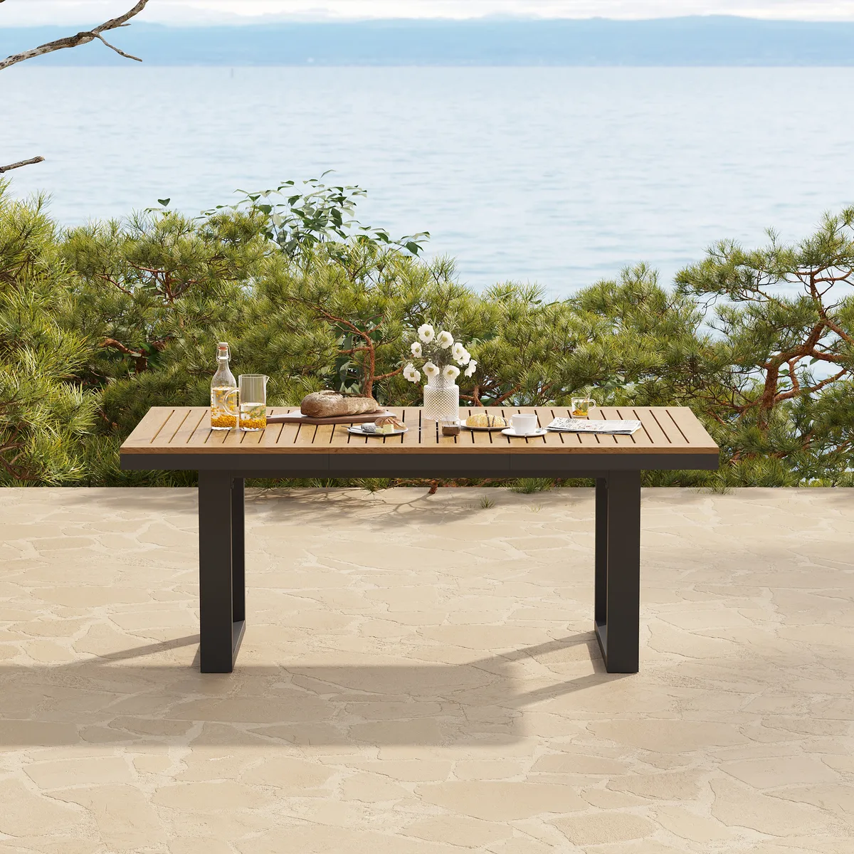 Tevara 6-Person Rectangle Teak & Aluminum Outdoor Patio Dining Table — image 2