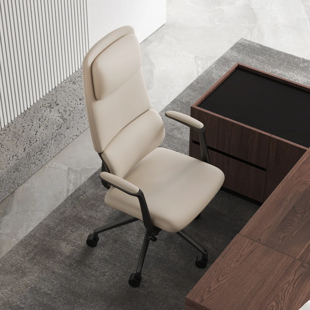 Ergonomic Grey Genuine Leather High Back Reclining Swivel Office Desk Chair — image 5