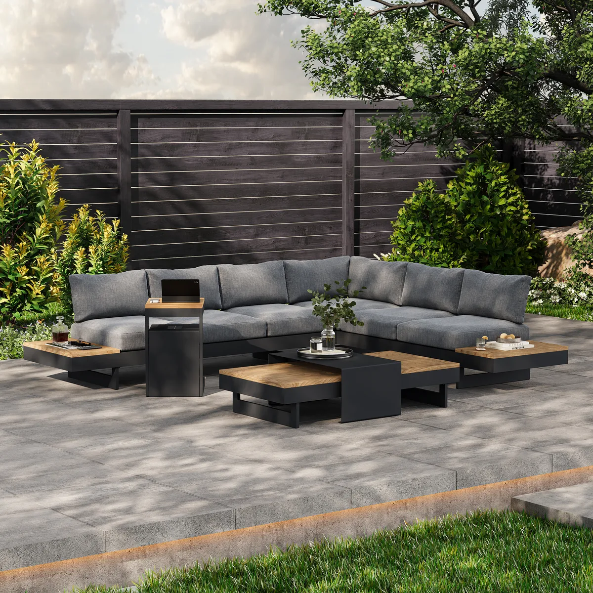 Tevara Outdoor Teak & Aluminum Solar Side Table (17") — image 10