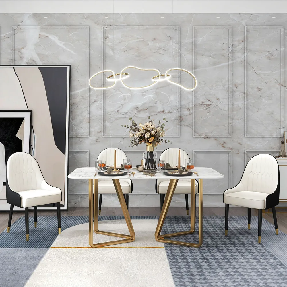 Darg Modern PU Leather 6-Piece Dining Chairs in White & Gray with Metal Legs — image 13