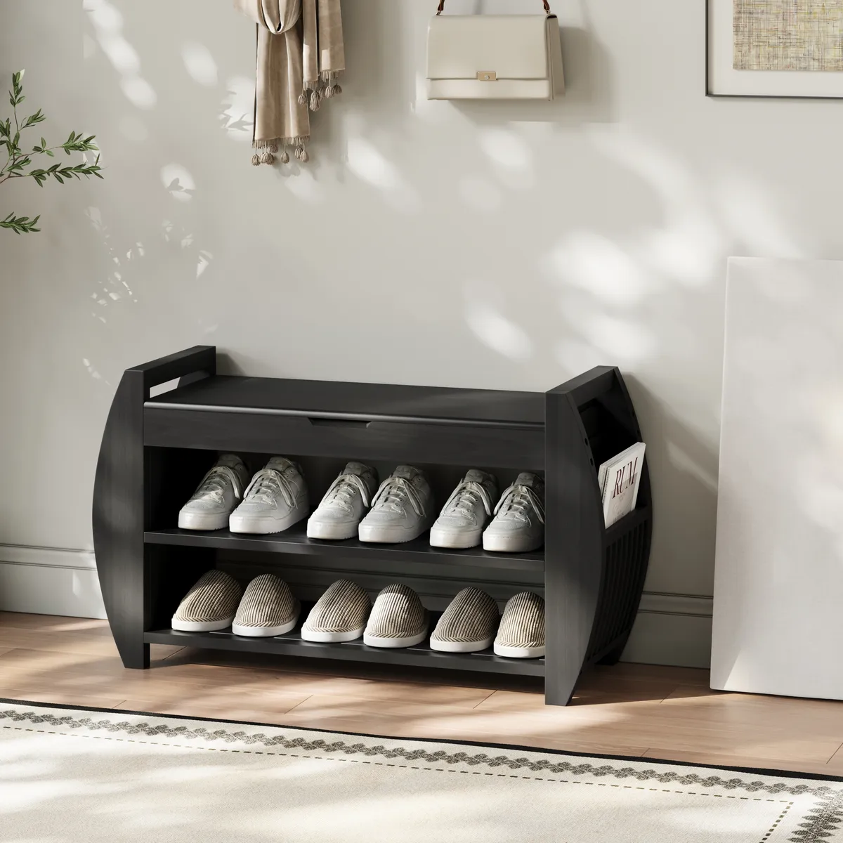 Shoe Storage Entryway Bench Wooden Shoe Rack in Brown (32.3'') — image 3