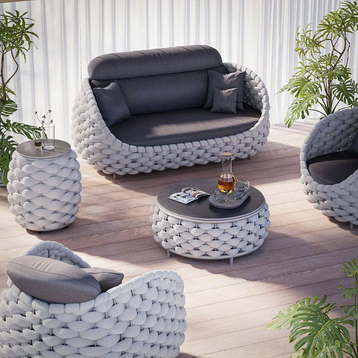 Cocaro Outdoor Rope-Woven Side Table with Storage & Slate Top in Dark — image 15