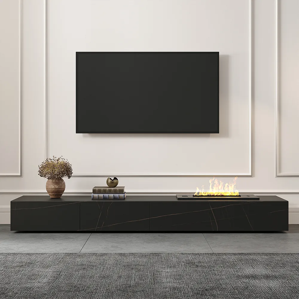 87" Black TV Stand Faux Marble with Storage for TVs Up — image 22
