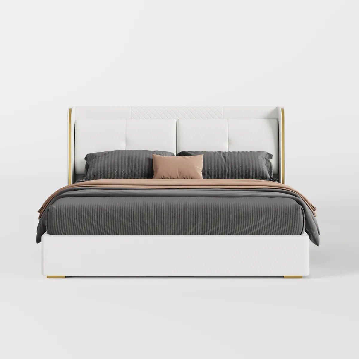 Homary White Wingback King Bed with Faux Leather Upholstered Foam Padding Headboard & Nightstands Set with Wireless Charger & Sensor Light — image 9