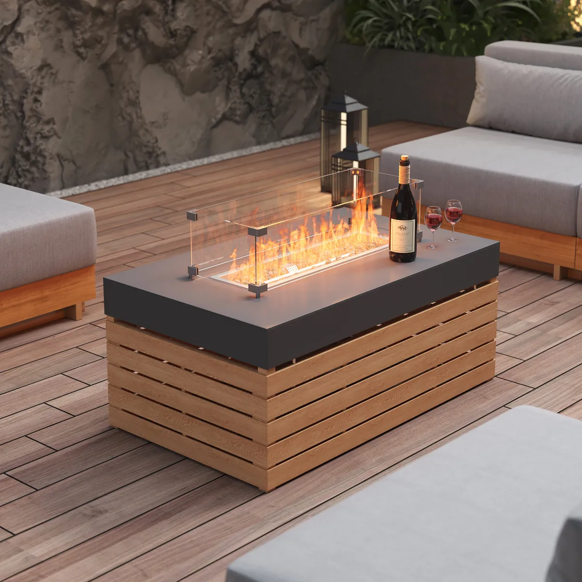 10 PCS Premium Teak Modular L-Shaped Outdoor Sofa Set with Fire Pit & Teak Coffee Table Large Outdoor & Patio Luxury Teak Sofa Set with Fire Pit — image 15