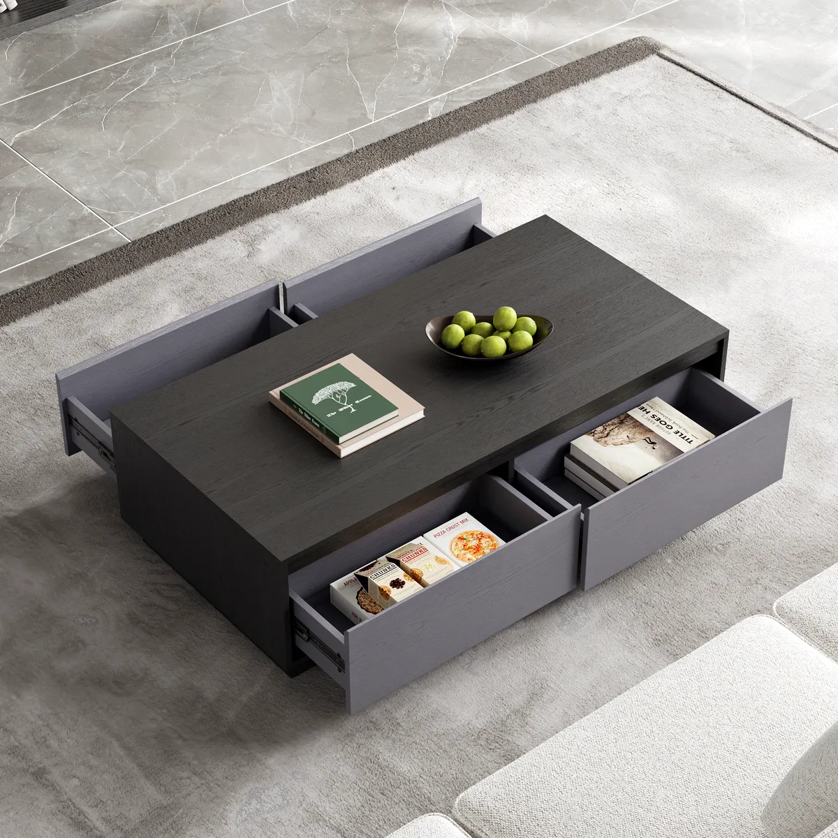 47" Mid Century Modern Gray Coffee Table Rectangular Block Living Room Table with Storage — image 23