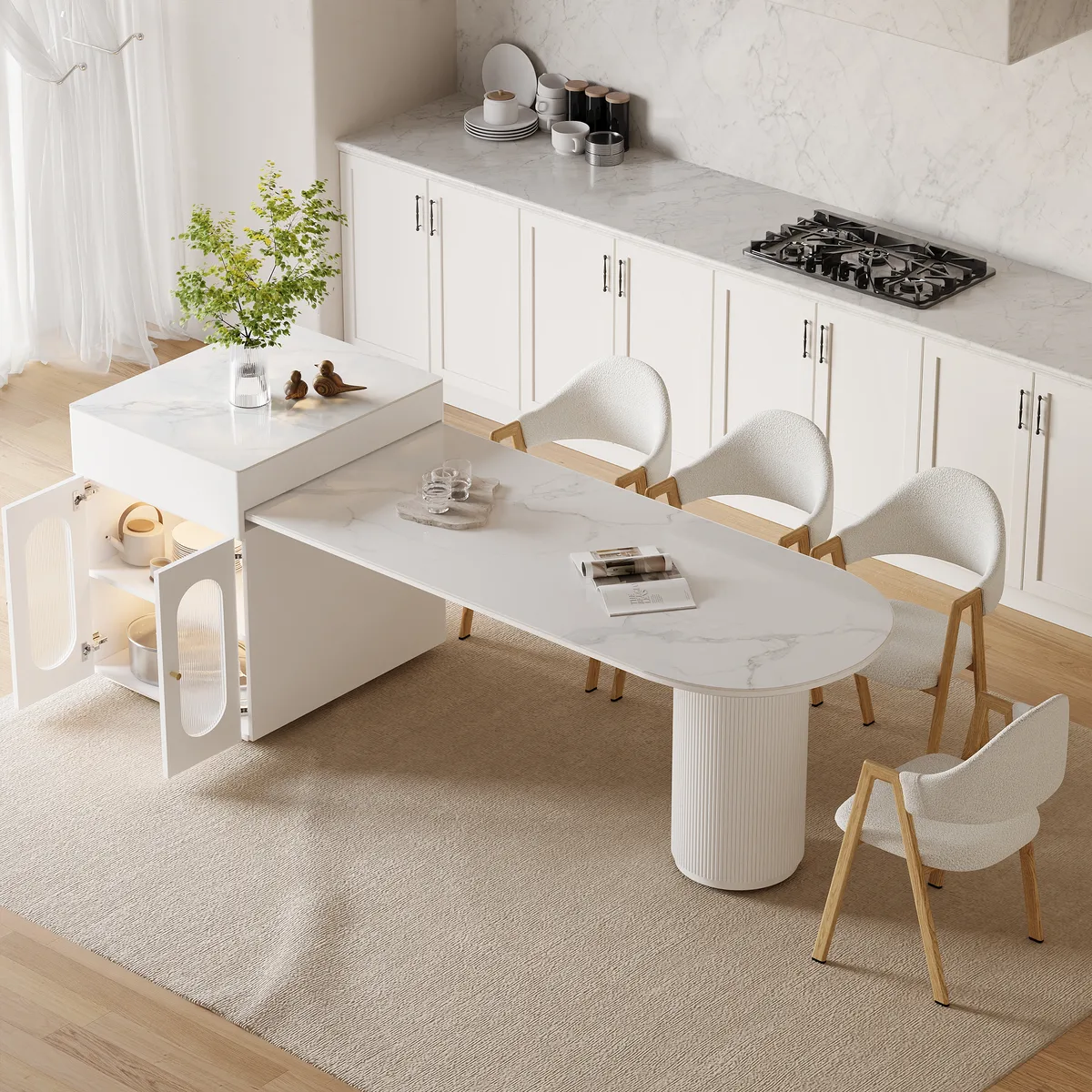 Expandable Kitchen Island with Marble-Pattern Sintered Stone Top 70.9"-82.7" — image 2