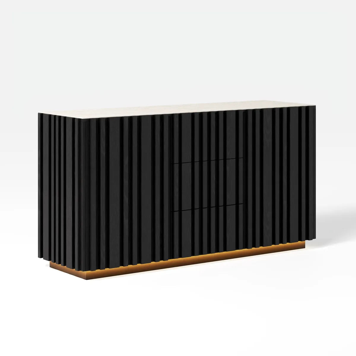 Aura 60" Faux Travertine Top Buffet Sideboard with Ash Wood Slatted Panels & Light — image 10