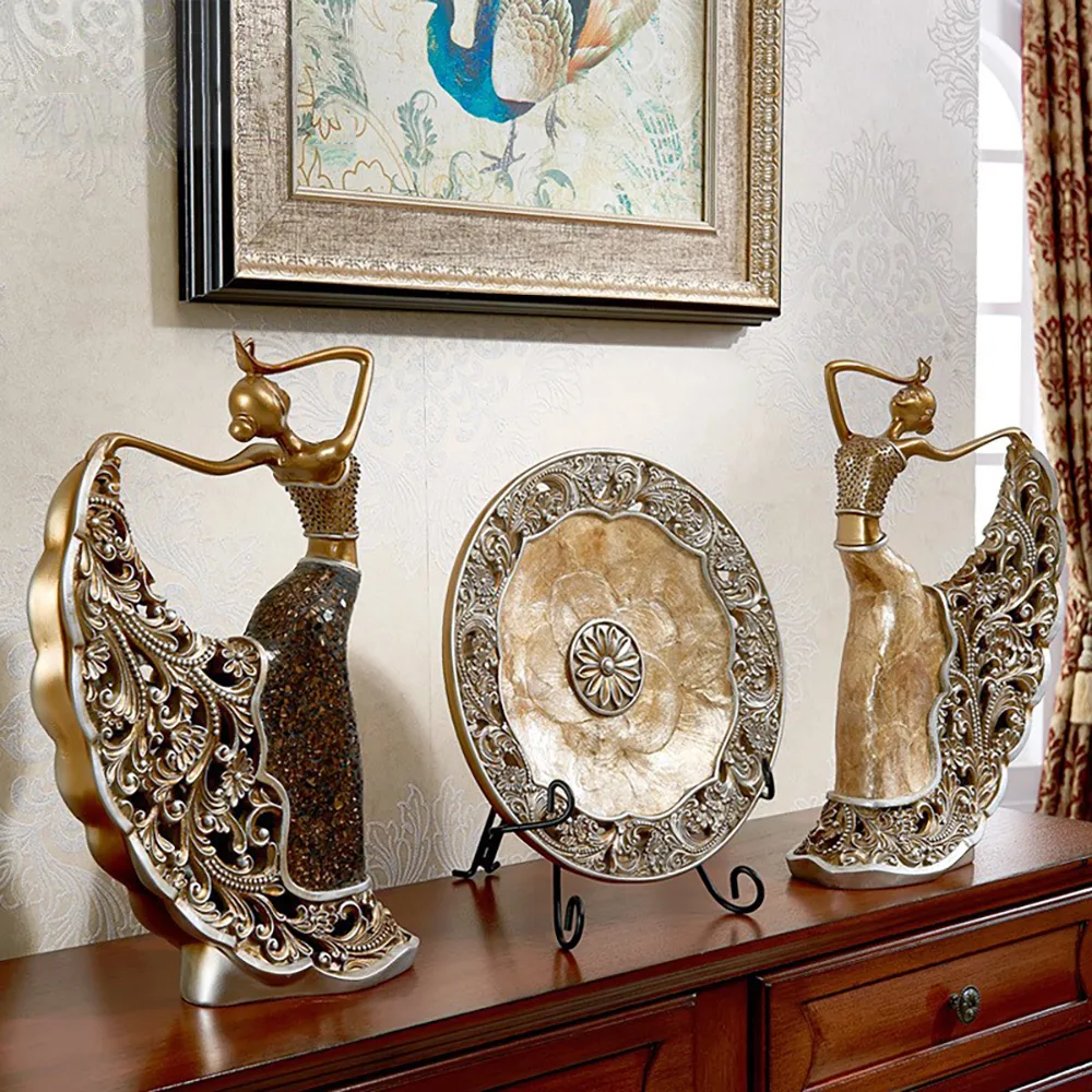 3-Piece Figurine Set – Gold-Toned Dancer Sculptures with Shell Accents — image 2