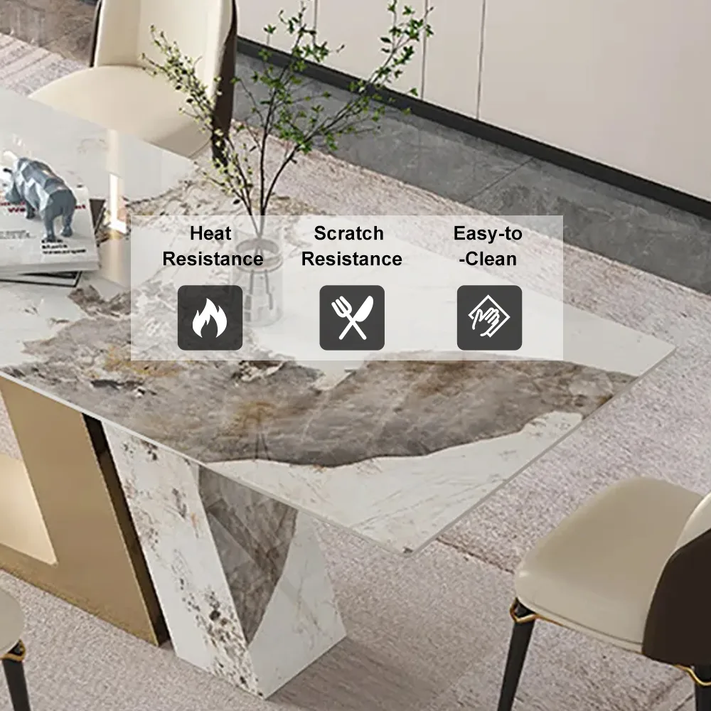 Modern 79" Rectangle Faux Marble Dining Table with 8 Chairs — image 3