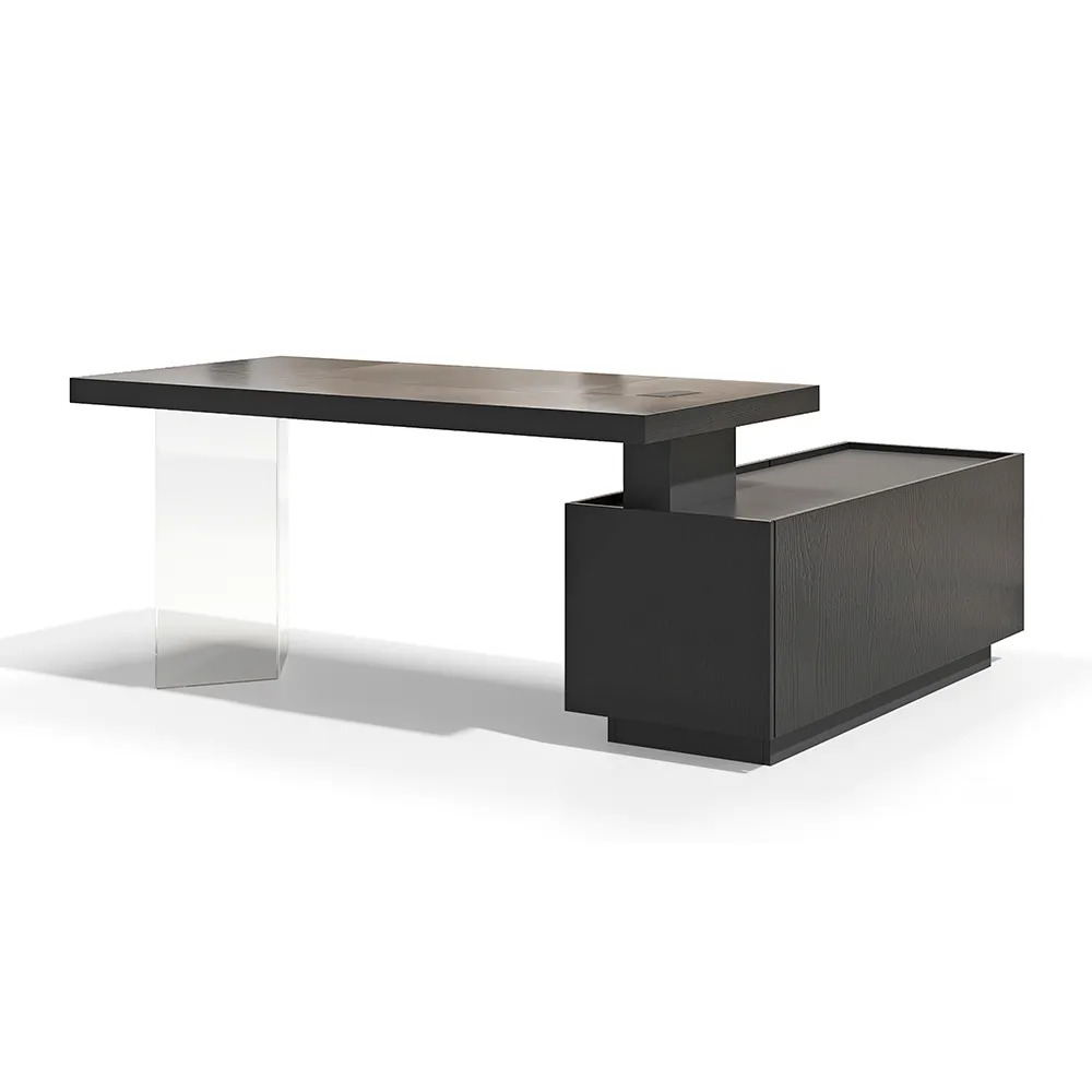 Modern 72" L-Shape Whitewash Standing Executive Desk with lifter Desktop Left Hand — image 11