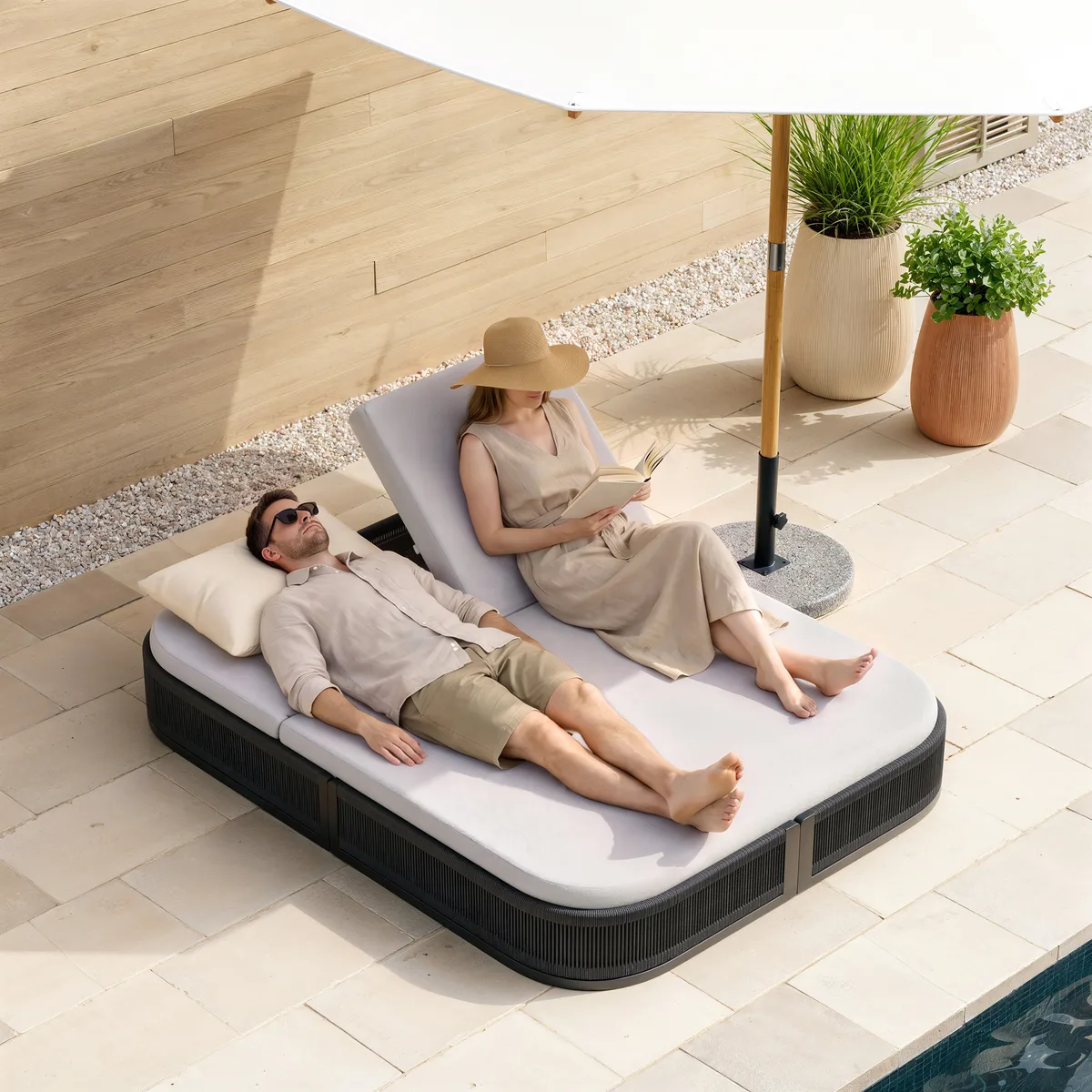 Costra Outdoor Aluminum & Rope Weave Reclining Chaise Lounge — image 5