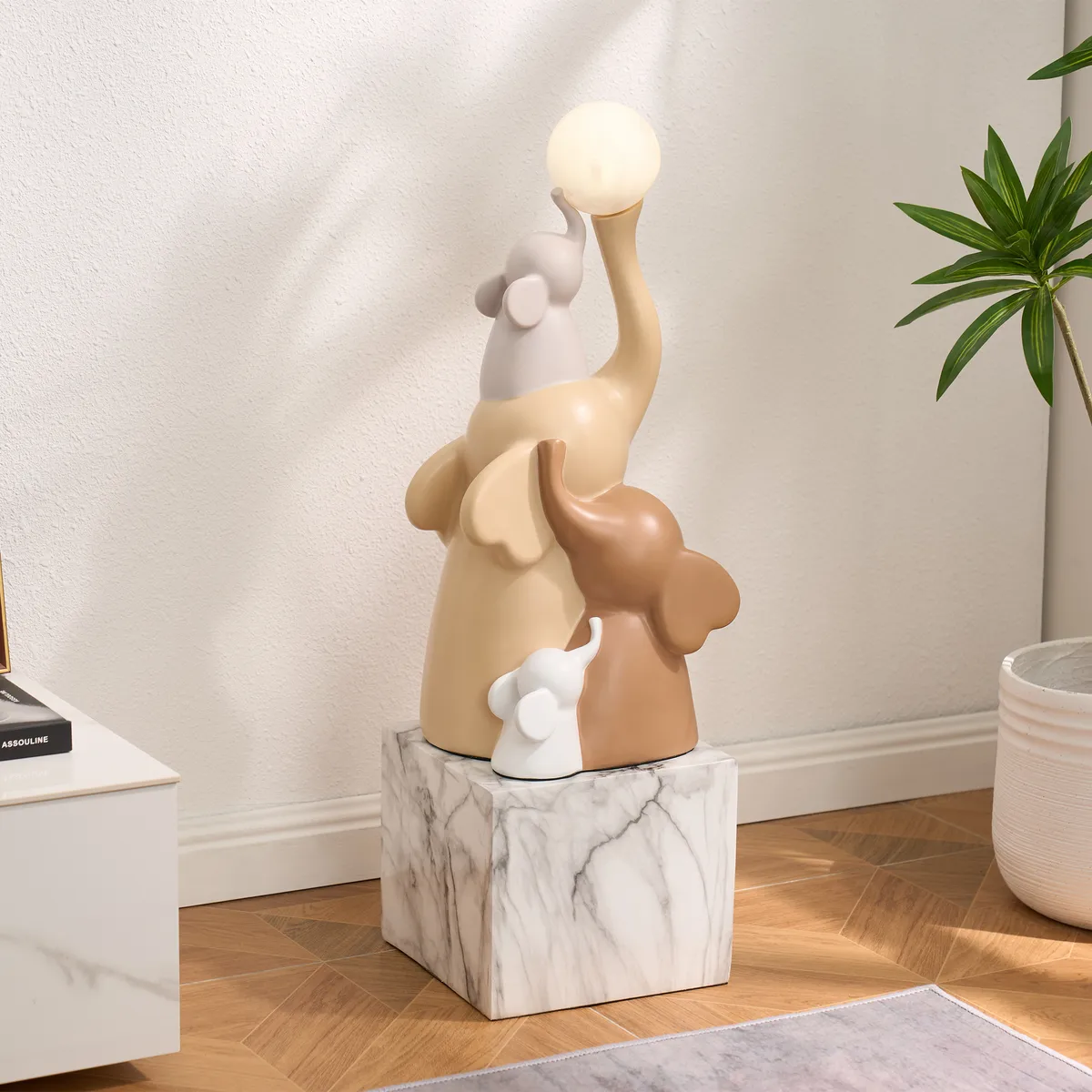 30" Elephant Sculpture with Rechargeable LED Ball – Resin Elephant Decor with Remote — image 3