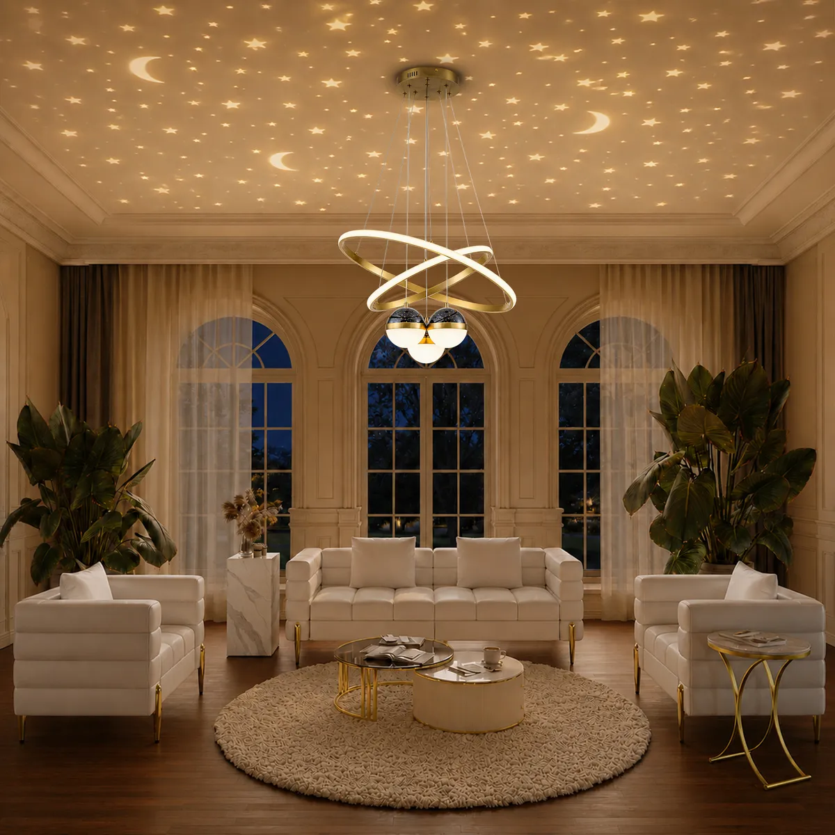 24" 5-Light LED Chandelier with Starry Projection, Dimmable & Adjustable — image 4