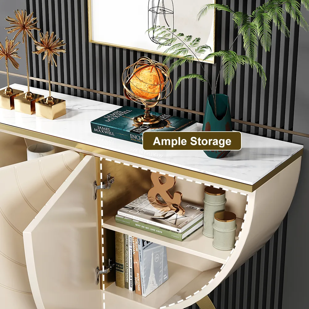 Modern Gold Console Table Sintered Stone Top Entryway Storage Cabinet with Doors — image 9