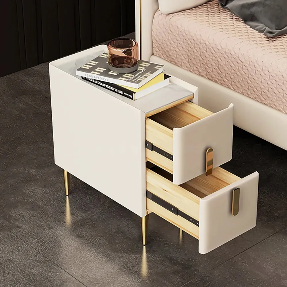 Inarrow Modern Beige Nightstand Bedside Table with 2 Drawers in Gold Legs — image 5