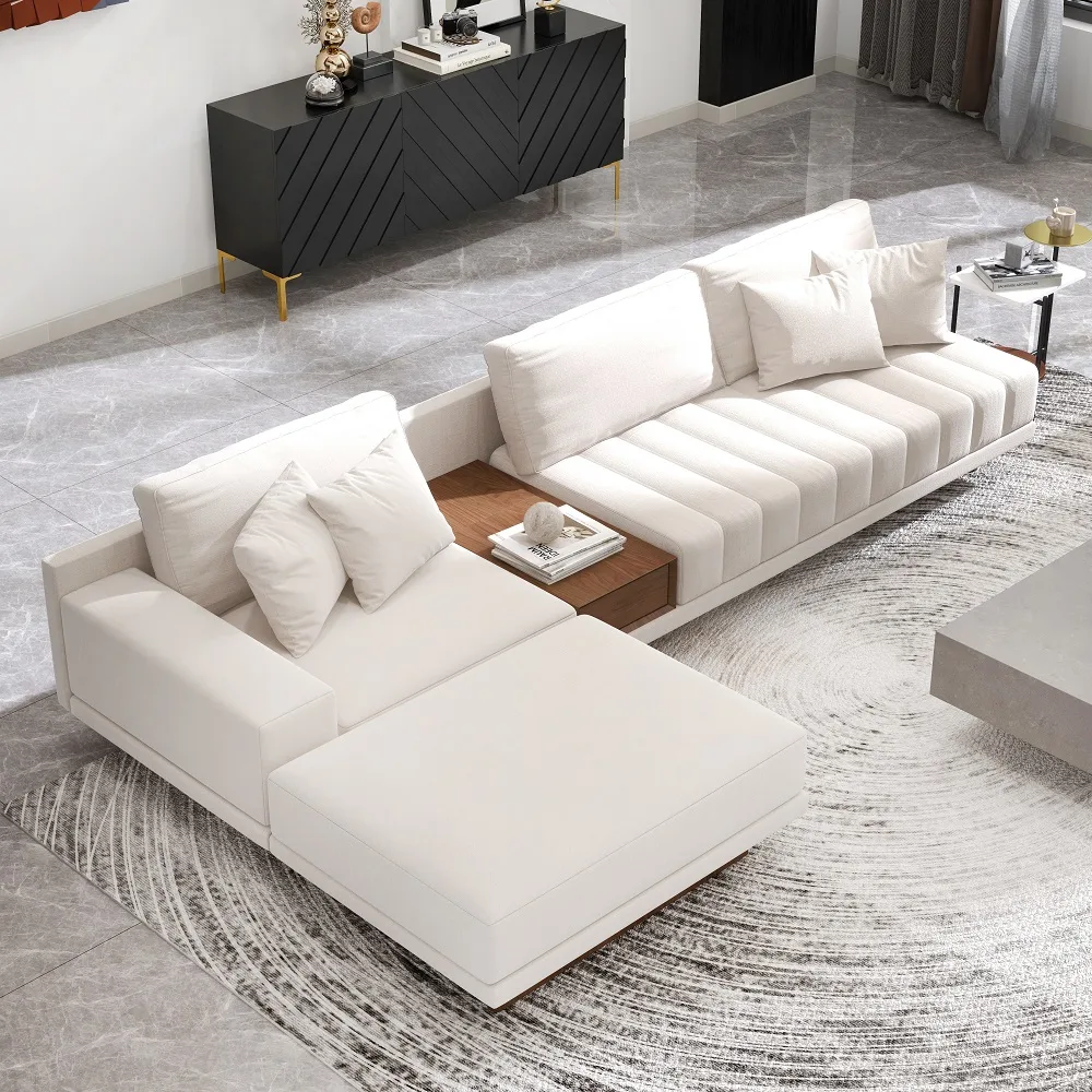 126" L-Shaped Off-White Modular Sectional Sofa with Ottoman for Living Room — image 7