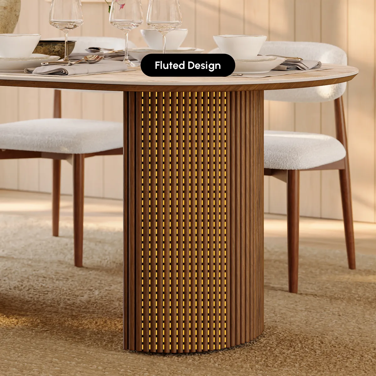 Dining Set 71" Faux Travertine Oval Dining Table with 6 Chairs — image 9