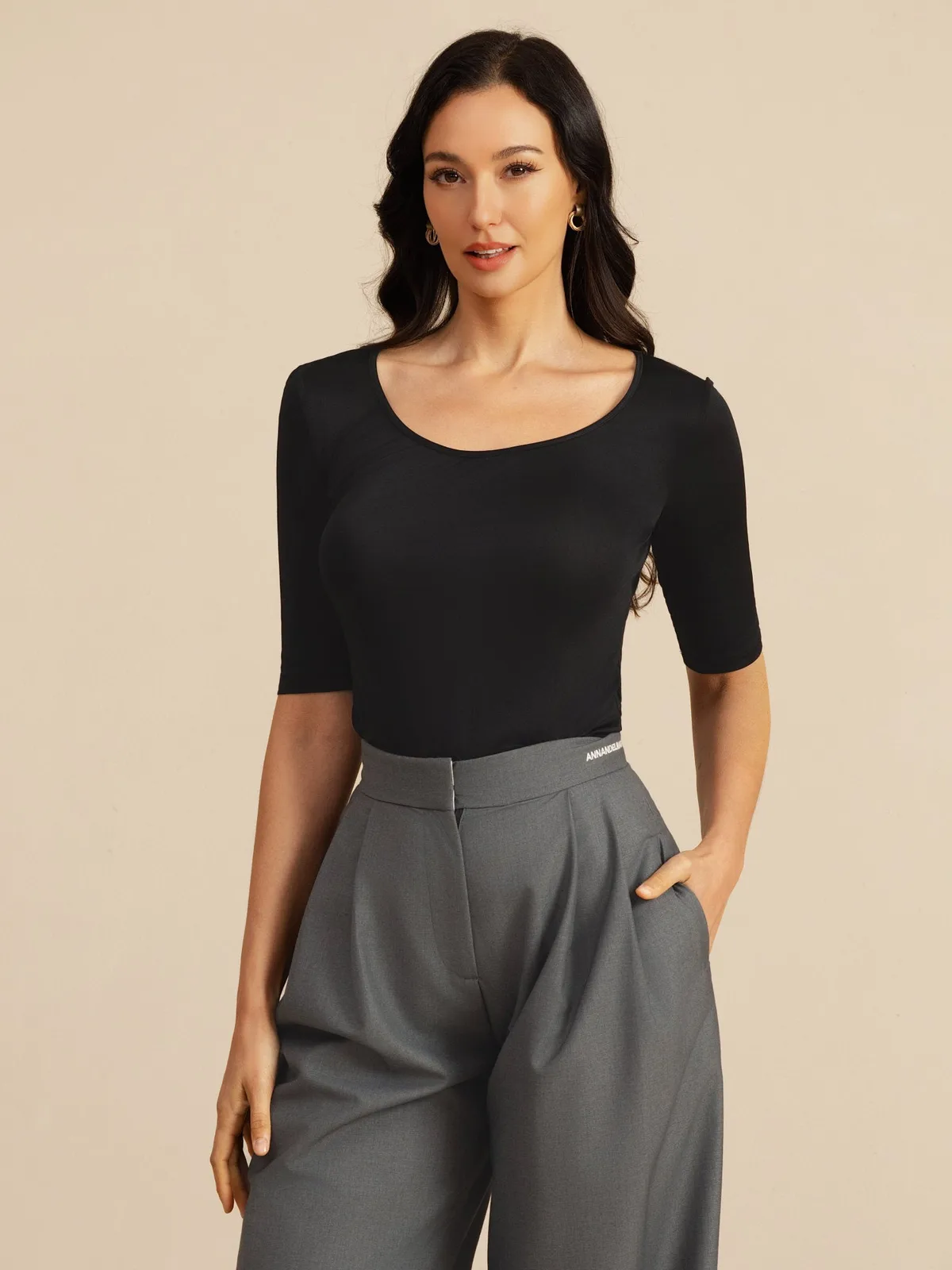 100% Mulberry Silk Women's Half Sleeve Scoop Neck Top — image 5