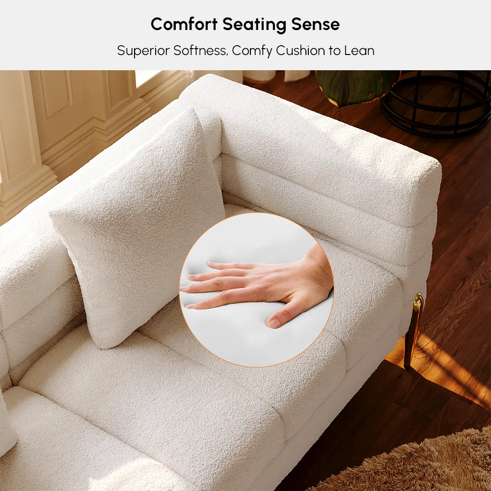 Living Room Couch Set of 2 White Boucle Upholstered Fluted 3-Seater Sofa with Pillows — image 26