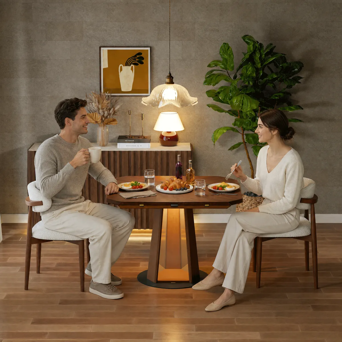 36"-47" Solid Wood Extendable Dining Table with Light — image 4