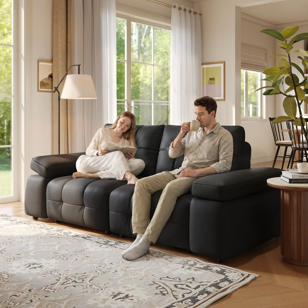 95" 2-Seater Genuine Leather Power Convertible Sleeper Sofa with Adjustable Armrests — image 23