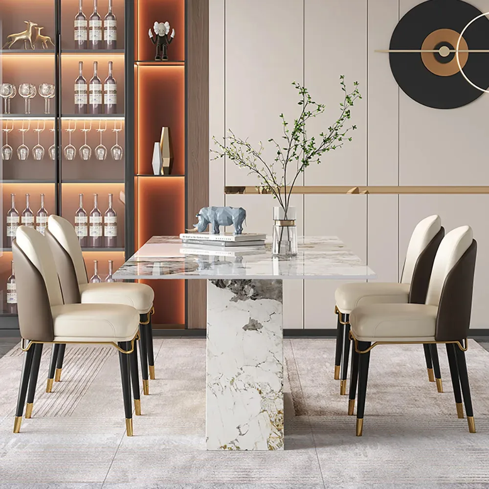 Modern 79" Rectangle Faux Marble Dining Table with 8 Chairs