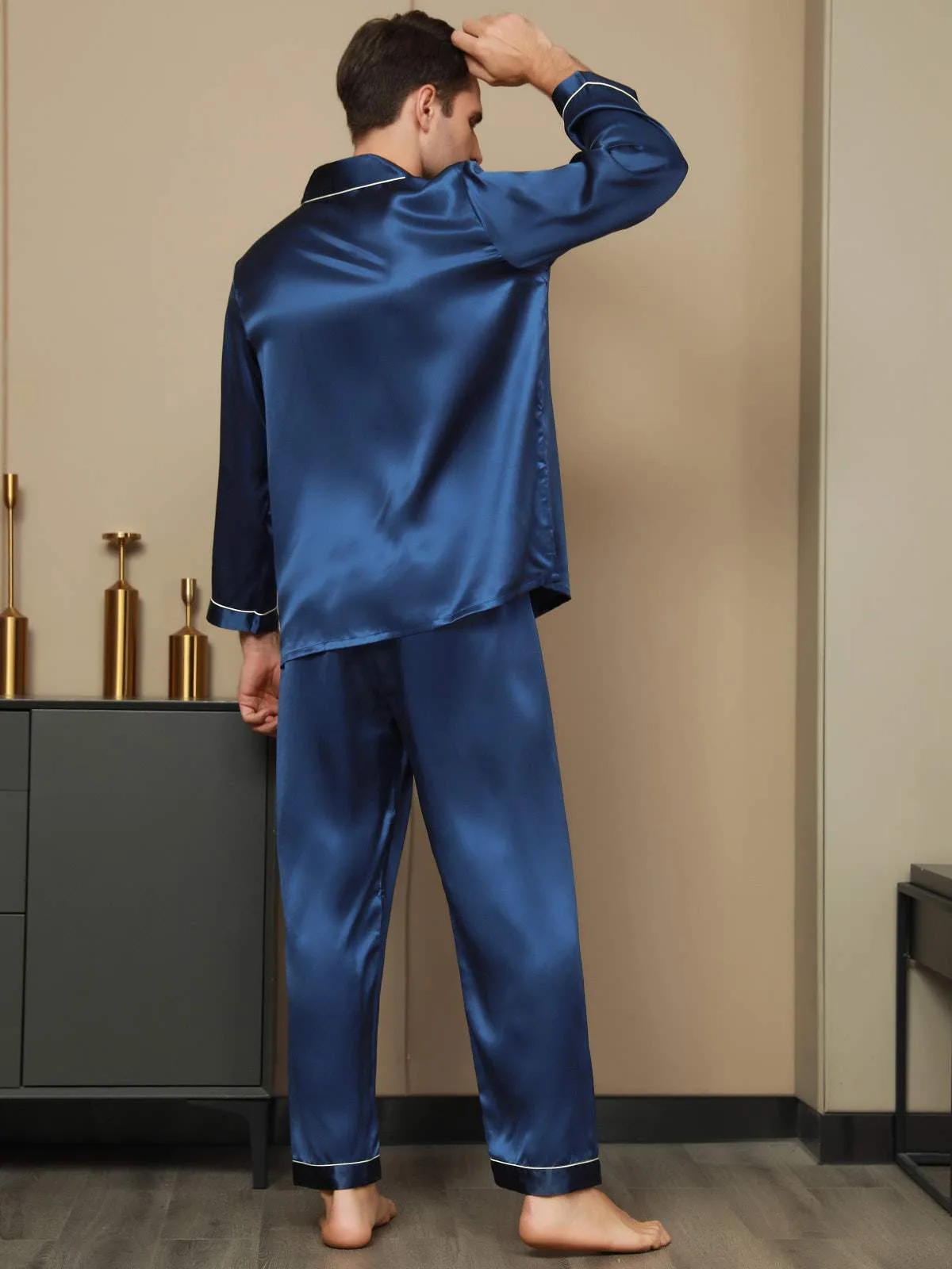 100% Mulberry Silk Long Sleeve Men's Pajamas Set — image 4