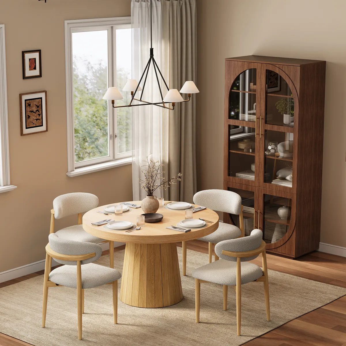 Arune Glass Tall Display Cabinet with Drawers & LED Light — image 17