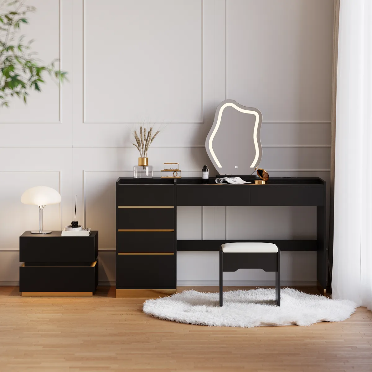 Bedroom Nightstands & Vanity Desk Set 2 LED — image 19