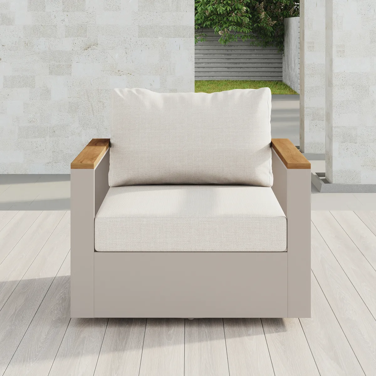 Tevara Teak & Aluminum Outdoor Swivel Chair Modern Yard & Patio Furniture in Gray Cushion Included — image 23