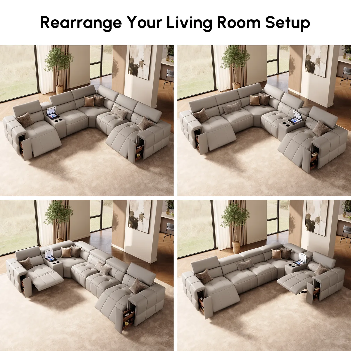 Genuine Leather Built-In Cooler Power Reclining Sofa — image 5