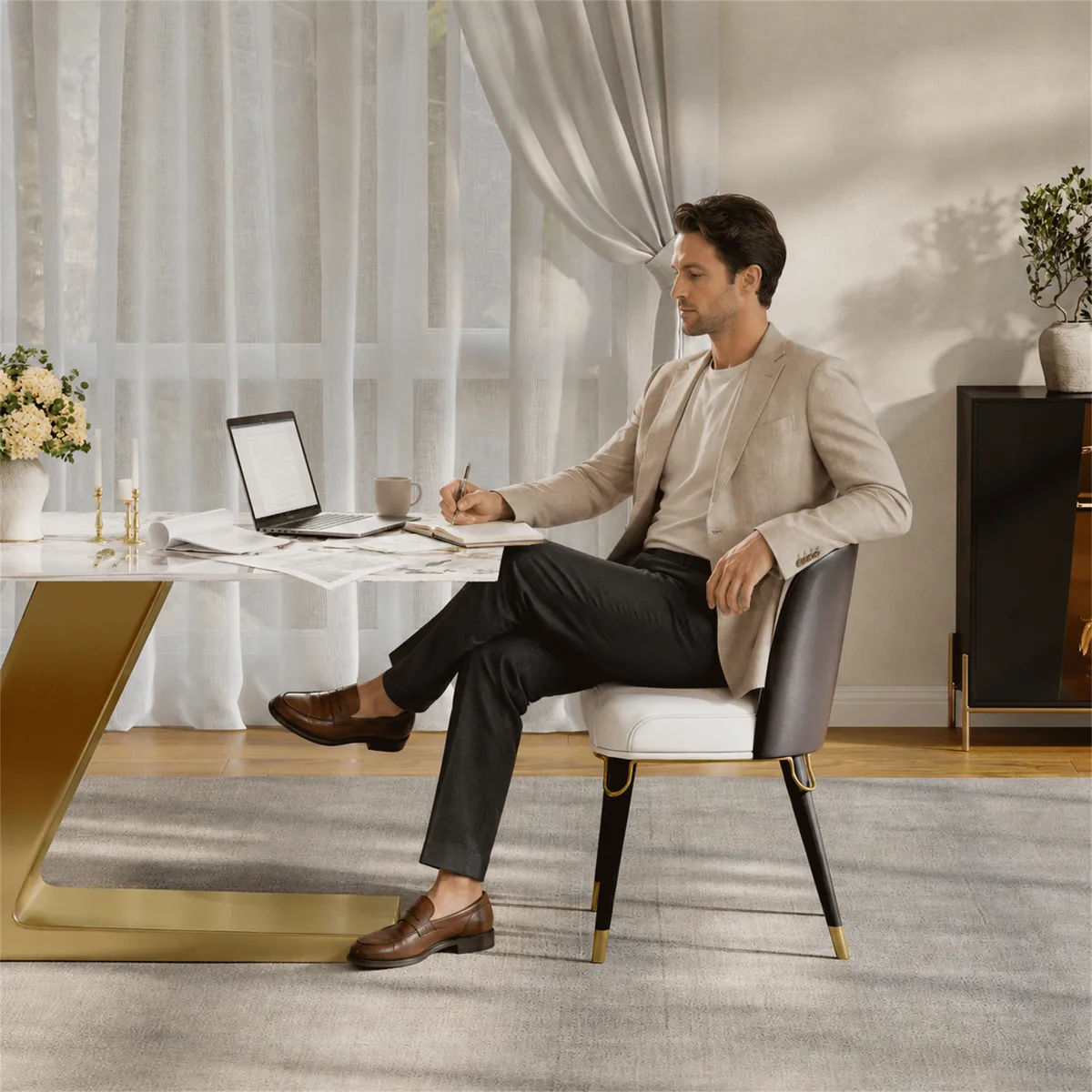 Modern Dining Chairs PU Leather with Upholstered Warm White Dining Room Chairs 4-Pieces — image 5