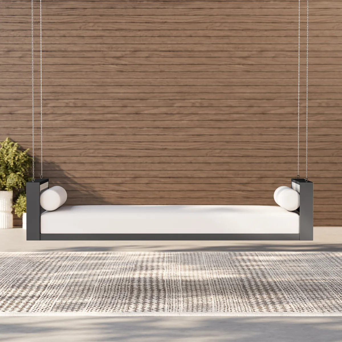 Patio Woven Rope Hanging Daybed Exterior Porch Swing Chair Sofa in Gray Cushion & Pillow Included — image 17