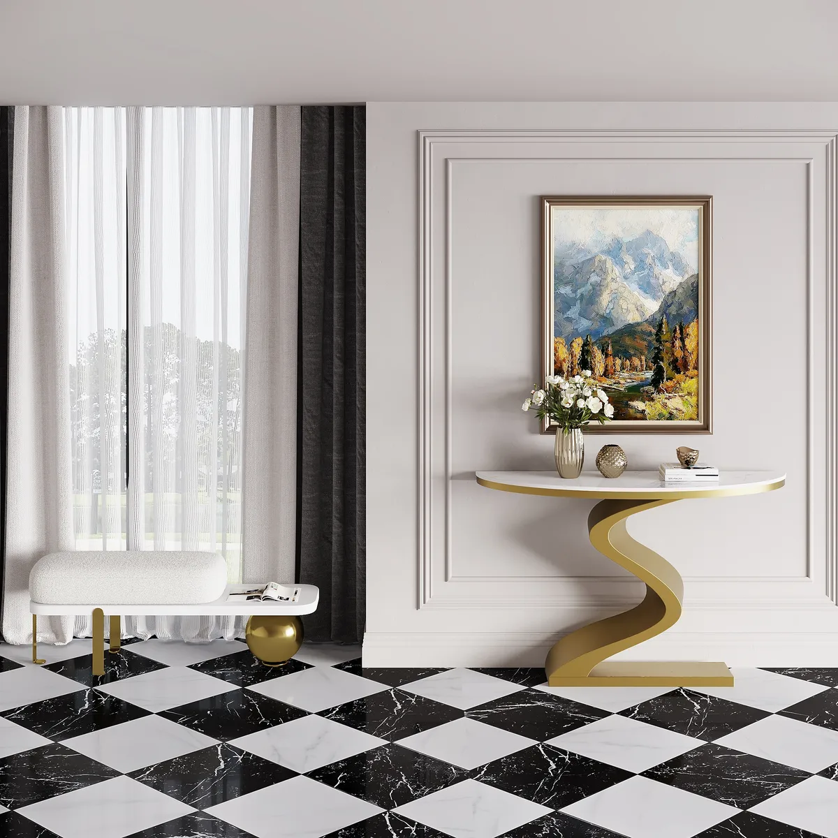 Curved Console Table with Sintered Stone Top Half Moon Shape Entryway Furniture — image 25