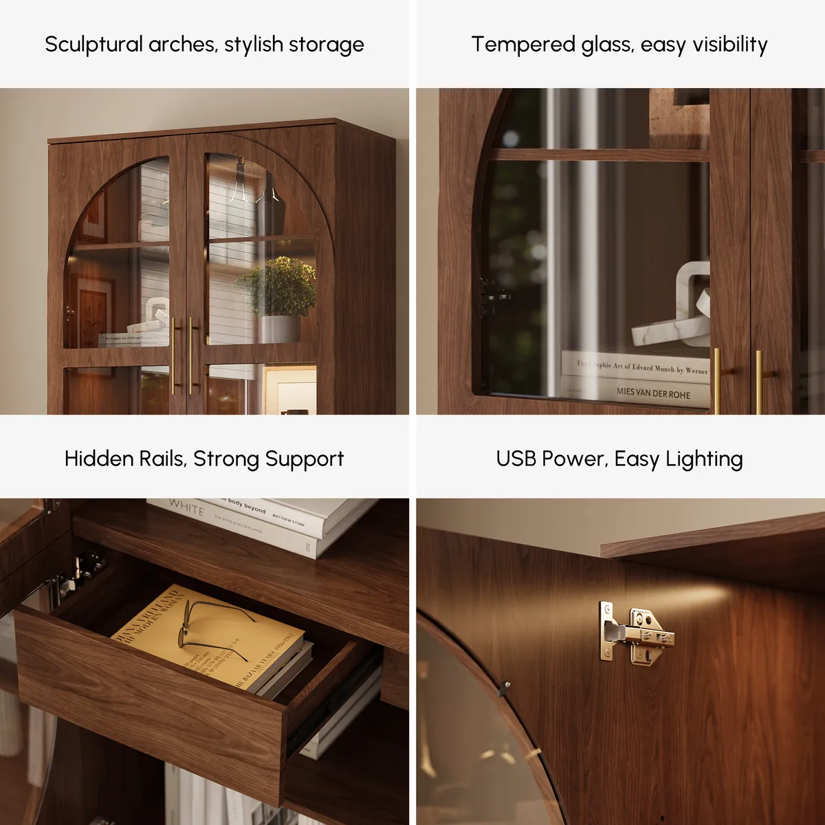 Arune Glass Tall Display Cabinet with Drawers & LED Light — image 18