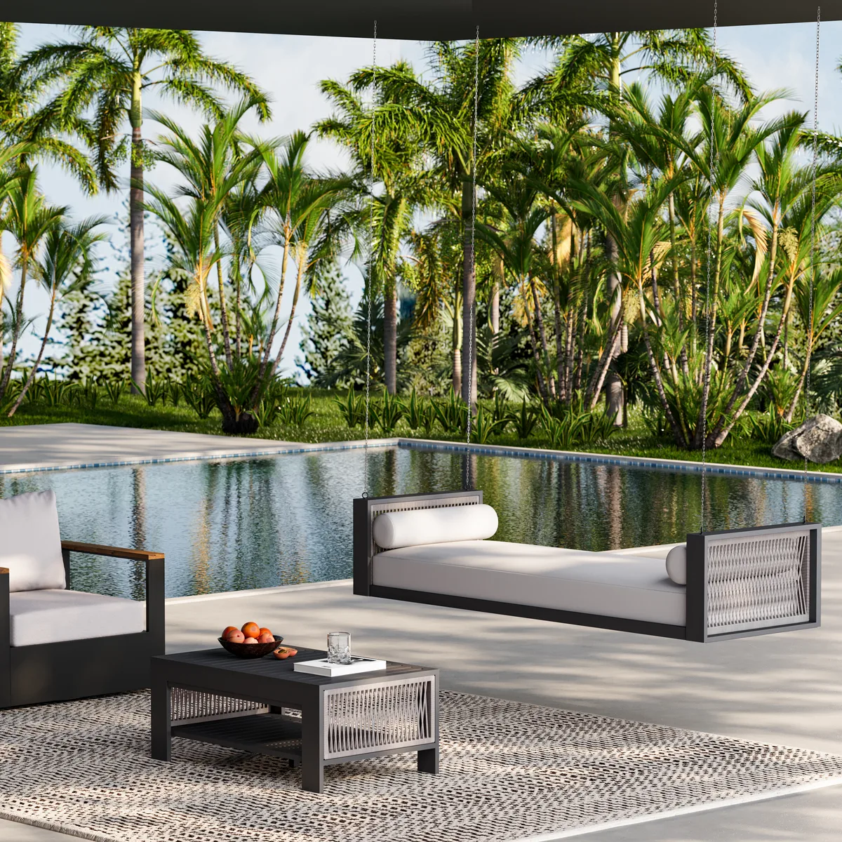 Patio Woven Rope Hanging Daybed Exterior Porch Swing Chair Sofa in Gray Cushion & Pillow Included — image 15
