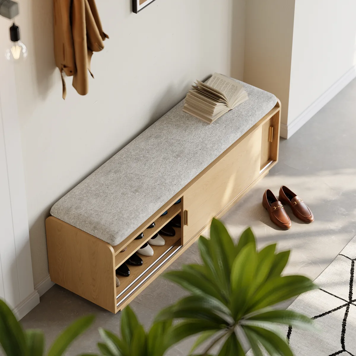 2 Doors Shoe Storage Entryway Bench — image 20
