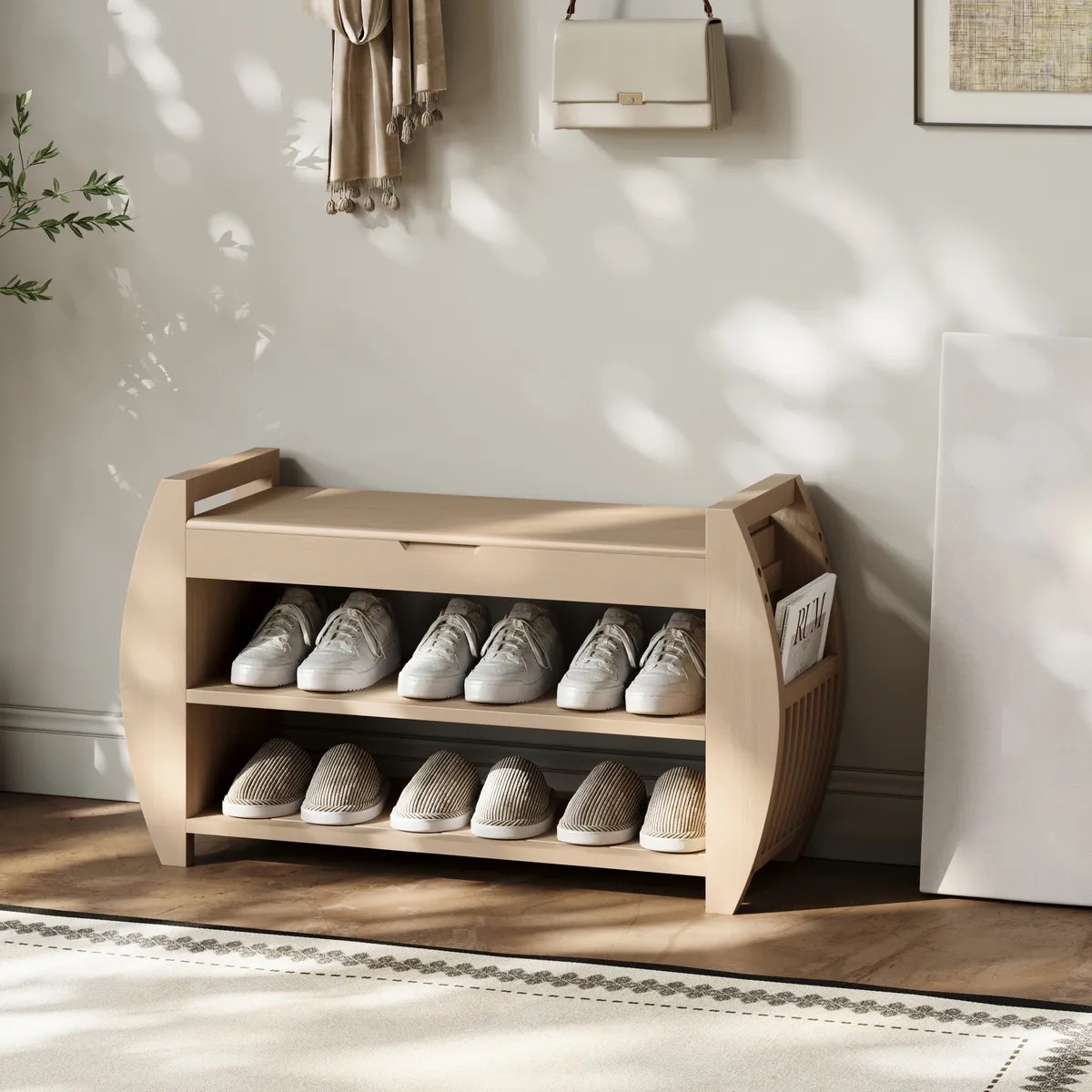Shoe Storage Entryway Bench Wooden Shoe Rack in Brown (32.3'') — image 23