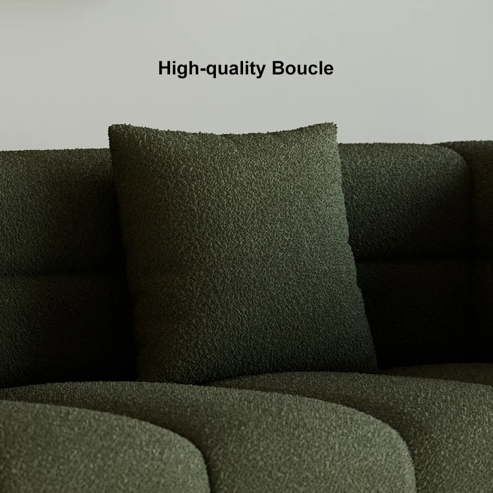 Living Room Couch Set of 2 White Boucle Upholstered Fluted 3-Seater Sofa with Pillows — image 7