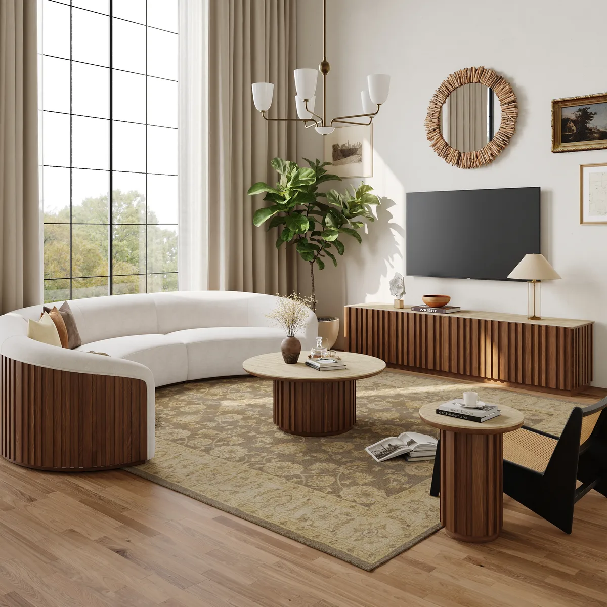 Aura Ash Wood Fluted Round Side Table with Sintered Stone Top — image 4