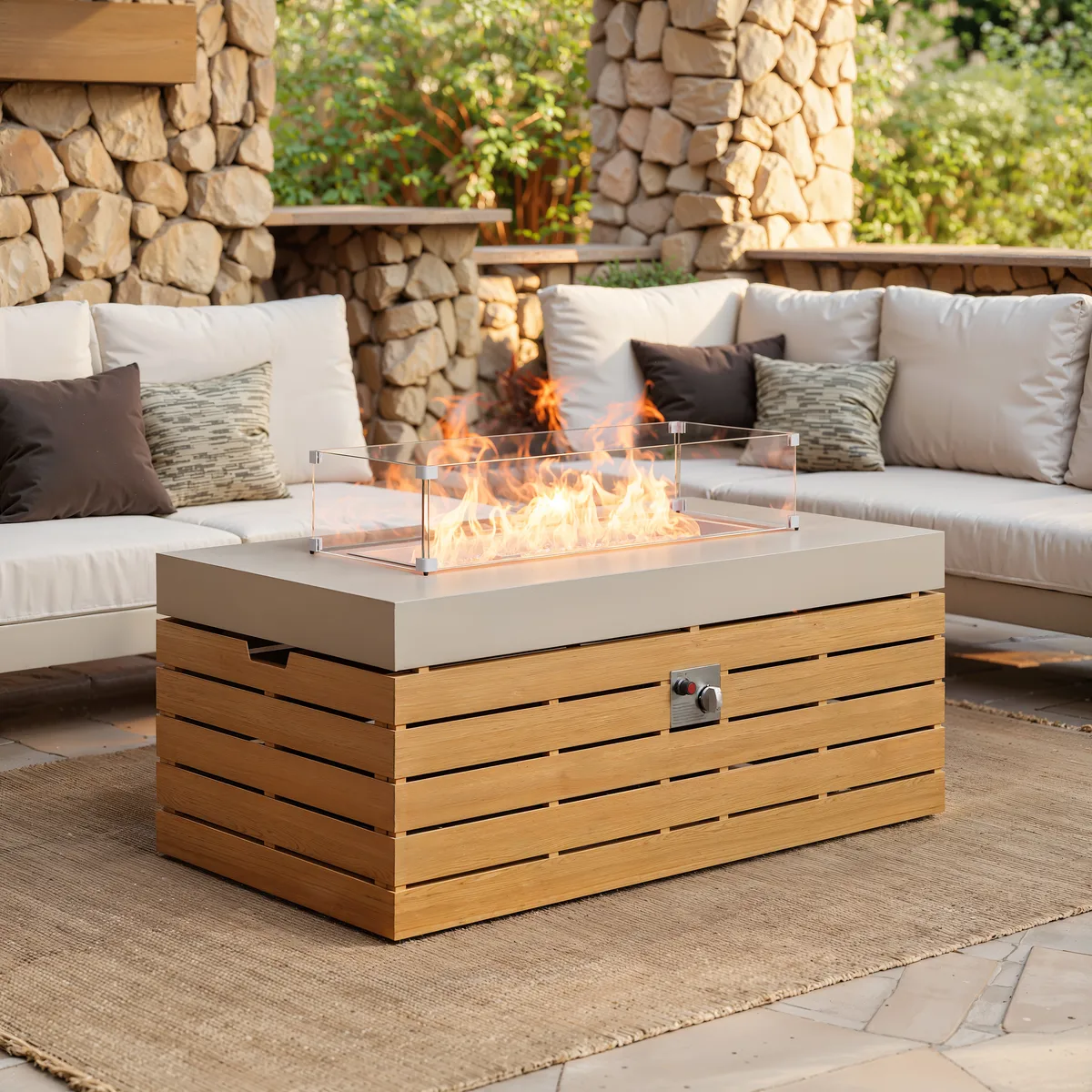 Tevara 39" Propane Gas Fire Pit Table with Glass Propane Gas Tank Cover Table — image 4