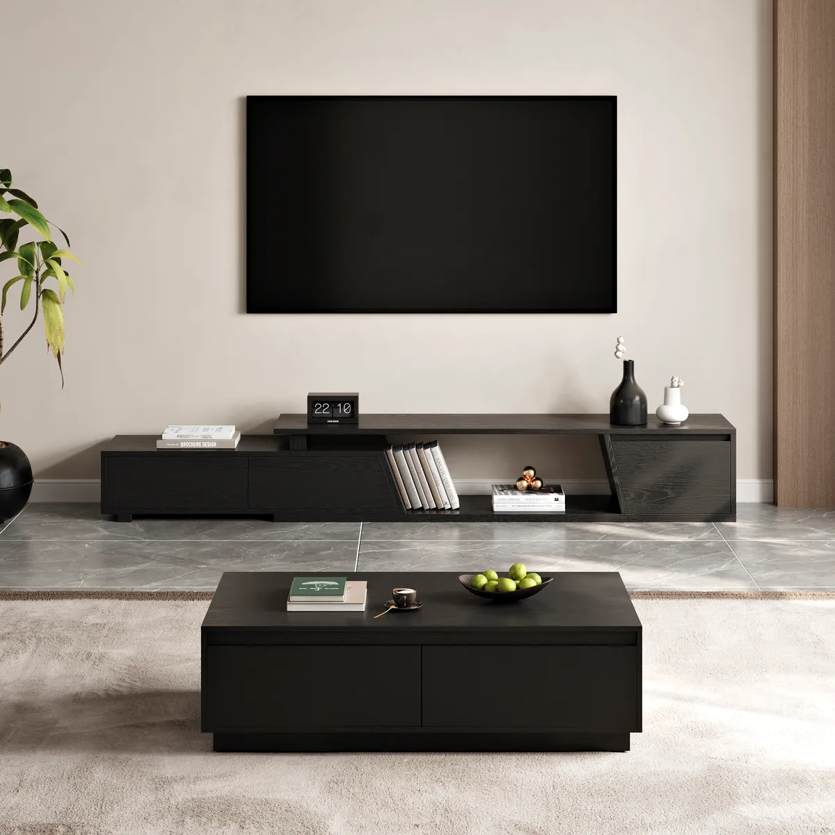 47" Mid Century Modern Gray Coffee Table Rectangular Block Living Room Table with Storage — image 12