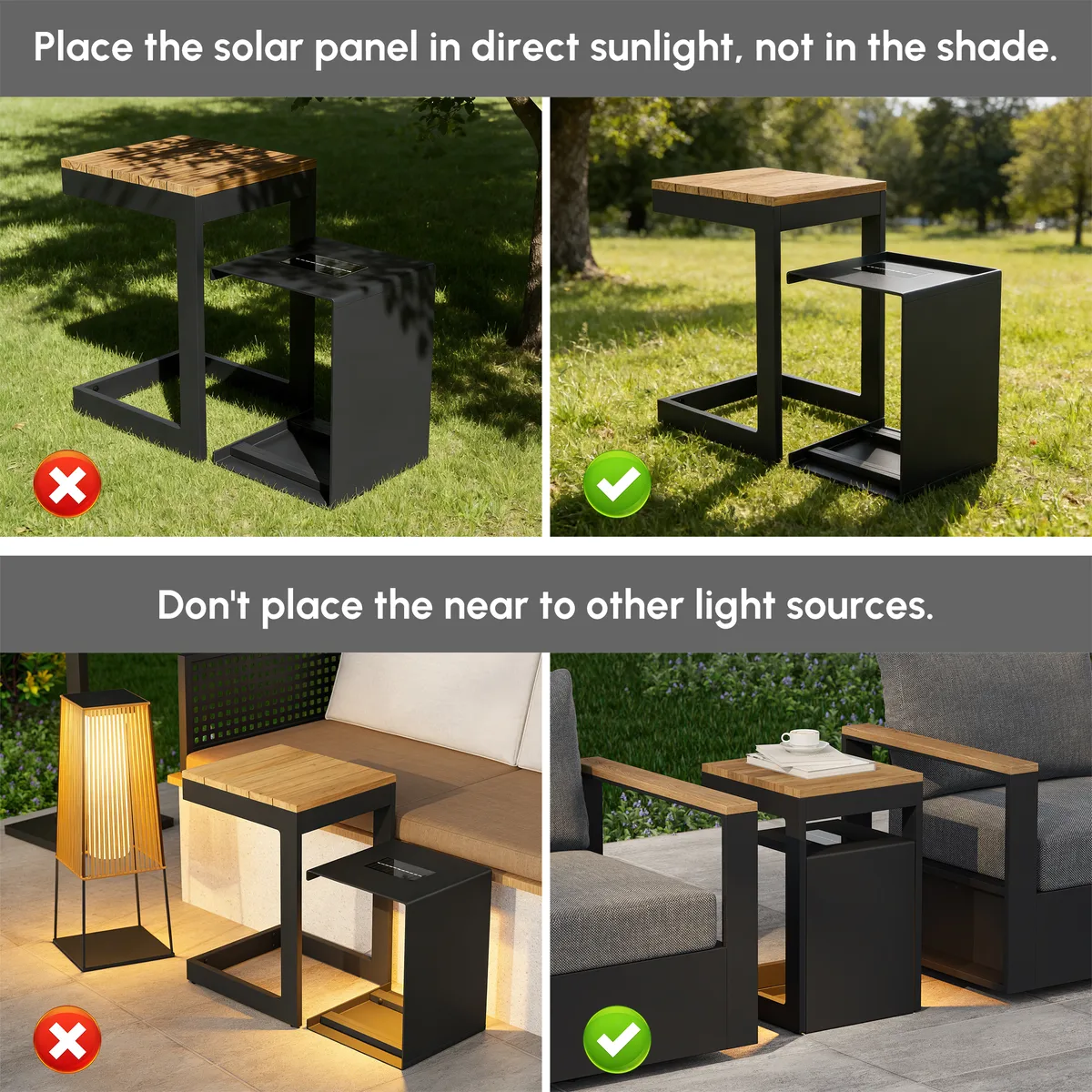 Tevara Outdoor Teak & Aluminum Solar Side Table (17") — image 9